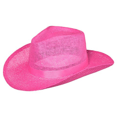Bright Pink Straw Cowboy Hat, One Size - Pack of 6
