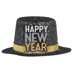 Happy New Year Miniature Top Hat, Black/Silver/Gold - Case of 120