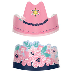Saddle Up Cowgirl & Flower Crown Paper Hats, Pink/Blue, One Size, 8-pk - Pack of 6