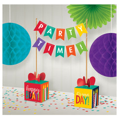 Rainbow Party Time Centerpiece Banner - Pack of 9