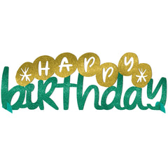 Happy Cake Day Happy Birthday Sign Table Centerpiece, Green/Gold, 15-inch - Pack of 2