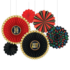 Roll the Dice Casino Night Fan Decorations, Red/Black/Gold, 16-inch, 6-ct - Pack of 6