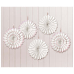 Fan Hanging Sign Decorations, White, 7-in, 5-ct, for Wedding - Case of 72