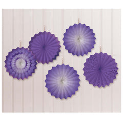 Vibrant Purple Paper Parasol Fans, 5-pcs - Pack of 12