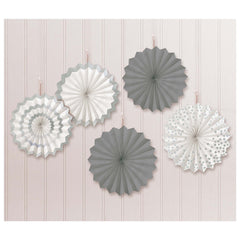 Silver/White Fan Decorations, 7-inch, 5-ct - Pack of 2