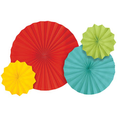 Vibrant Rainbow Paper Fan Decorations, 4-pcs - Case of 48