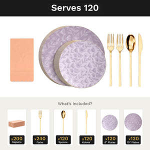 Blossom Circle Ultimate Set | Plates, Gold Cutlery & Napkins | Serves 120