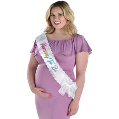 Mommy To Be Scalloped Sash, White Rainbow, One Size - Pack of 6