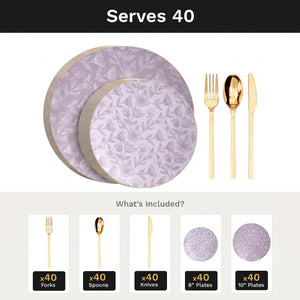 Blossom Circle Deluxe Set | Plates & Gold Cutlery | Serves 40