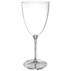 Plastic Reusable Wine Glasses, Clear/Silver, 7-oz, 20-ct - Case of 2