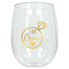 "I Do Crew" Plastic Stemless Wine Glass, Clear/Gold, 18-oz - Pack of 4