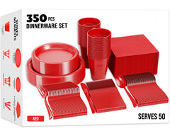 350 Pcs Red Plastic Disposable Tableware Set
