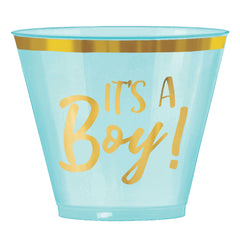"It's a Boy!" Plastic Tumbler Cups, Blue/Gold, 9 oz, 30-ct - Case of 24