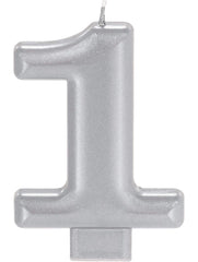 Silver Metallic Number 1 Wax Candle, 3.2-in - Case of 120