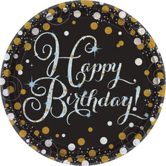 Sparkling Celebration Birthday Paper Plates, Black/Gold/Silver, 9 inch, 8-ct - Pack of 2