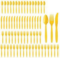 Sunshine Yellow Plastic Cutlery Set - 64 Pieces - Case of 12