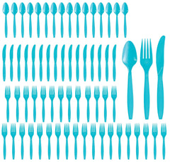 Caribbean Blue Plastic Cutlery Assortment - 64 Count - Pack of 4