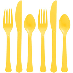 Yellow Sunshine Assorted Plastic Cutlery Set - Case of 6