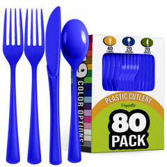 Royal Blue Heavyweight Plastic Cutlery Assortment, 80-pcs - Case of 24