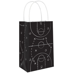 Large Basketball Court Inspired Kraft Paper Party Bag, Black, 8-ct - Pack of 6