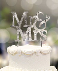 Mr & Mrs Rhinestone Cake Treat Topper, Silver, 5-in