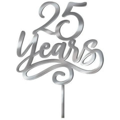 "25 Years" Metallic Cake Topper, Silver, 7-inch