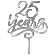 "25 Years" Metallic Cake Topper, Silver, 7-inch