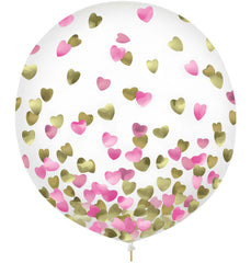 Heart Confetti Latex Balloons, Metallic Pink/Gold, 24-inch, 2-pk