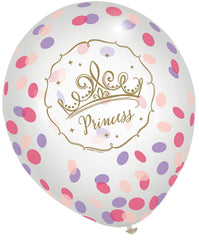 Disney Princess Confetti Latex Balloons, Purple/Pink/Gold, 12-inch, 6-pk