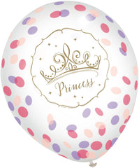 Disney Princess Confetti Latex Balloons, Purple/Pink/Gold, 12-inch, 6-pk