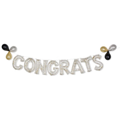 Congrats Letters Transparent Confetti Foil Balloon Banner, Gold, 8.5-in