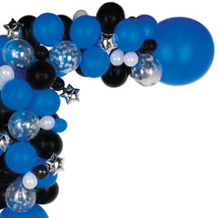 Round/Star Confetti Latex & Foil Balloon Garland Kit, Blue/Black/Silver
