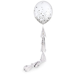 Tassel Fringe 24-inch Balloon Tail Accessory, White/Silver, 6-ft