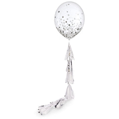 Tassel Fringe 24-inch Balloon Tail Accessory, White/Silver, 6-ft