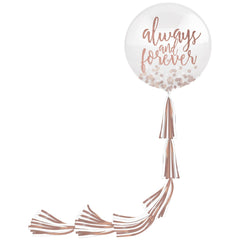 Always & Forever Round Transparent Confetti Latex Balloon, Pink/Rose Gold, 24-inch