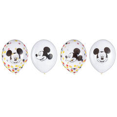 Disney Mickey Mouse Confetti Latex Balloons, Black/Yellow/Red, 12-inch, 6-pk