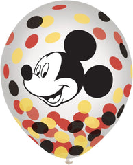 Disney Mickey Mouse Confetti Latex Balloons, Black/Yellow/Red, 12-inch, 6-pk