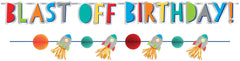 Blast Off Birthday Garland Banner, Multi-Colored, 5-ft, 2-pk