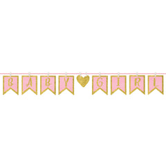 Baby Girl Clothespin Garland Banner, Pink/Gold, 9-inch