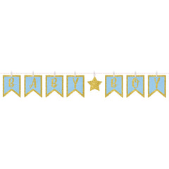 Baby Boy Clothespin Banner, Blue/Gold, 9-inch