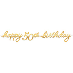Golden Age Happy 50th Birthday Banner, Gold, 12-foot Garland