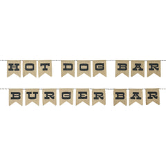 Summer BBQ Burger/Hot Dog Bar Reversible Burlap Banner, 9-ft