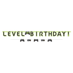 Level Up Birthday Banner, Game Controller, Green/Black, 6.5-inch, 2-pk