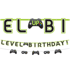 Level Up Birthday Banner, Game Controller, Green/Black, 6.5-inch, 2-pk