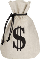 $ Burlap Money Favor Bags, White/Black, 7-in, 8-pk