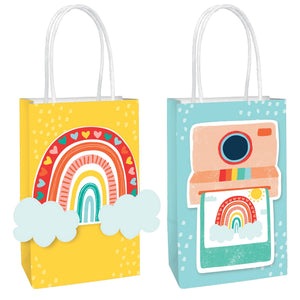 Retro Rainbow Kraft Gift Bags, Yellow/Blue, 8-inch, 8-pk