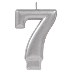 Silver Metallic Wax Number 7 Candle, 3.2-in