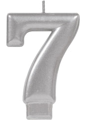 Silver Metallic Wax Number 7 Candle, 3.2-in