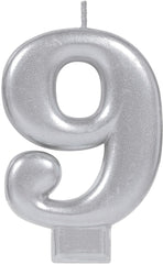 Shimmering Silver Number 9 Birthday Candle, 3.2-inch