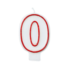 Number 0 Outline Wax Candle, White/Red, 2.2-inch x 3.2-inch
